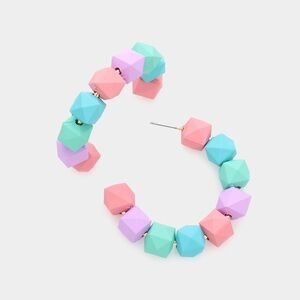 Colored Faceted Ball 1.8 Inch Open Hoop Earrings